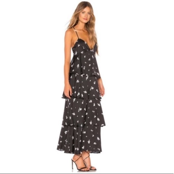 NWOT Bardot Dalia Floral Black Ruffle Maxi Dress - Picture 2 of 8